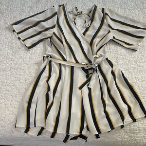 White striped Trixxi short Romper with belt